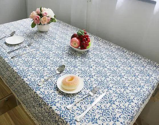 Toalha de Mesa Retro Flor Azul