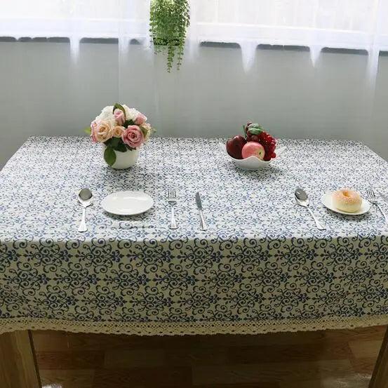 Toalha de Mesa Retro Flor Azul